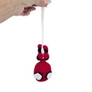 Handmade Crochet spiderman Ornament Red Black & White Yarn Christmas Decoration